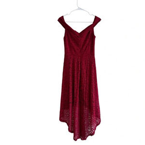 Homrain Red Lace Elegant Dress High Low Off Shoulder S